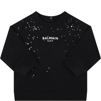 Shop Balmain Black Sweatshirt For Babygirl With Logo