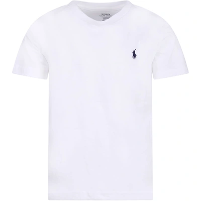 Shop Ralph Lauren White T-shirt With Blue Pony Logo For Boy