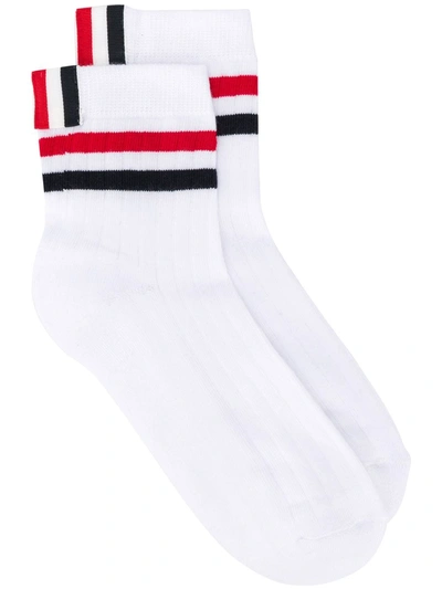 Shop Thom Browne Rwb-stripe Ankle Socks In White
