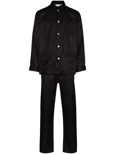 Shop Derek Rose Woburn 8 Tonal-stripe Pyjama Set In Black