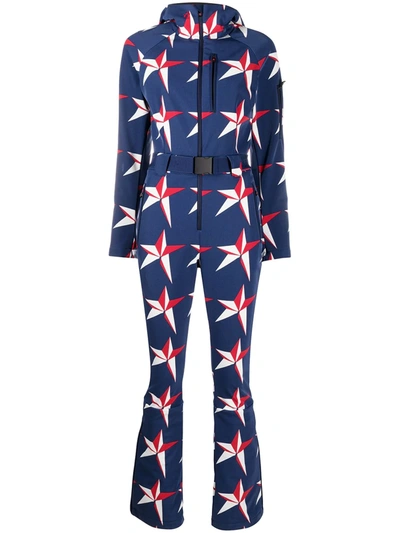 Shop Perfect Moment Star-print Hooded Ski Suit In Blue