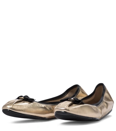 Shop Ferragamo My Joy Leather Ballet Flats In Gold