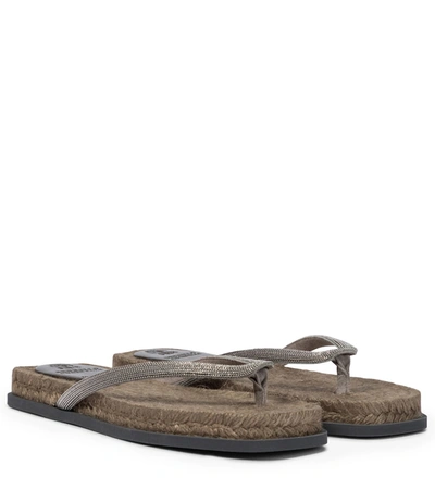 Shop Brunello Cucinelli Embellished Sandals In Brown