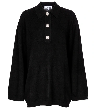 Shop Ganni Embellished Cashmere Sweater In Black