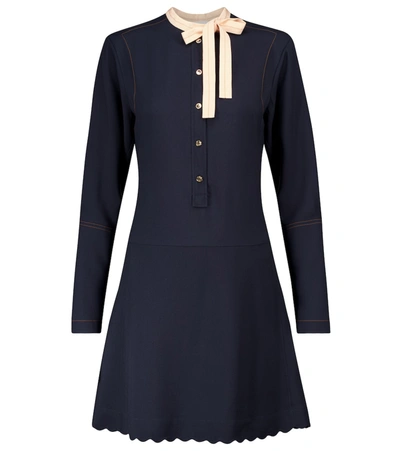 Shop Chloé Tie-neck Cady Minidress In Blue