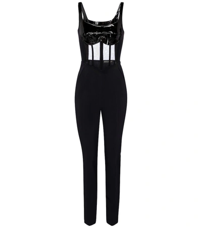 Shop David Koma Cady And Patent Leather Jumpsuit In Black