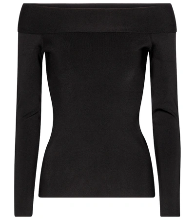 Shop Victoria Beckham Stretch-knit Off-shoulder Top In Black