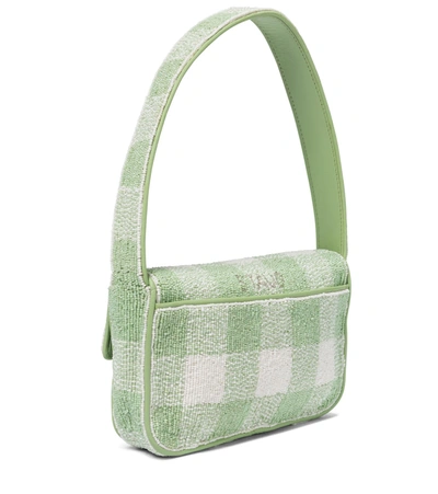 Staud Beaded Gingham Check Shoulder Bag In Green