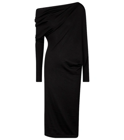 Shop Tom Ford Cashmere And Silk Off-shoulder Midi Dress In Black
