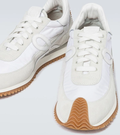 Loewe Suede & Tech Flow Runner Low Sneakers In White