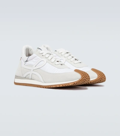 Loewe Suede & Tech Flow Runner Low Sneakers In White