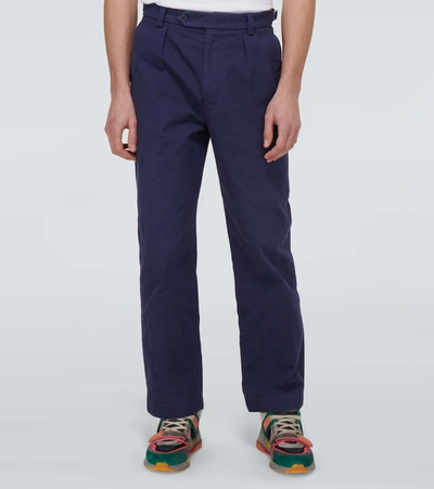 Shop Gucci Wide-leg Cotton Pants In Blue