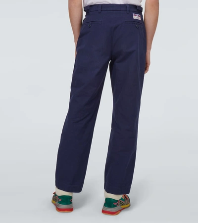 Shop Gucci Wide-leg Cotton Pants In Blue