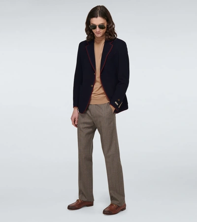 Shop Gucci Wool And Cotton Jersey Blazer In Blue