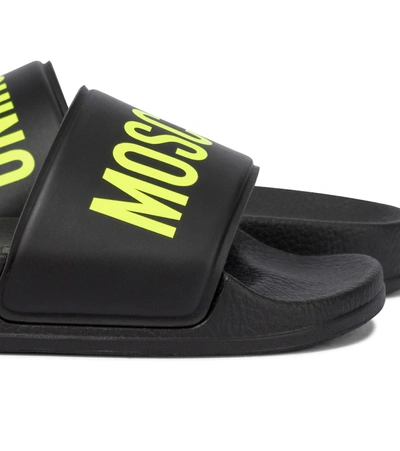 Shop Moschino Logo Slides In Black