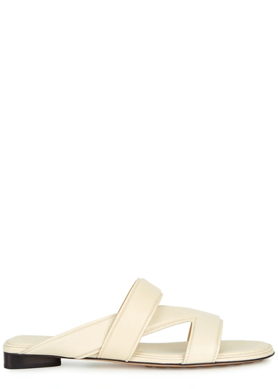 Shop Bottega Veneta The Band Cream Leather Sliders