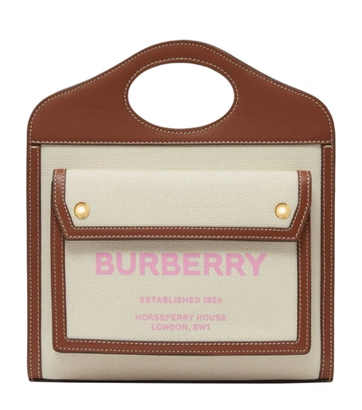 Shop Burberry Mini Leather And Canvas Pocket Bag