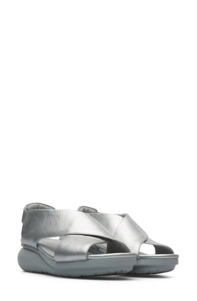 Shop Camper Balloon Slingback Wedge Sandal In Silver Leather