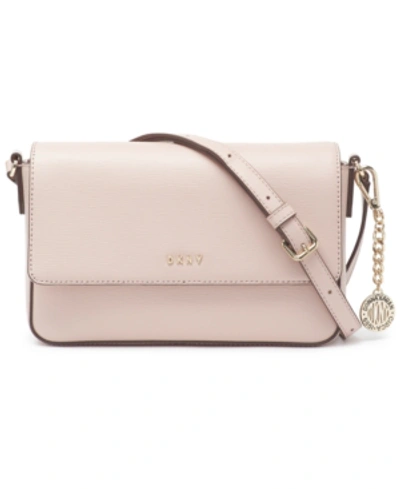 Shop Dkny Sutton Leather Bryant Flap Crossbody, Created For Macy's In Cashmere/sliver