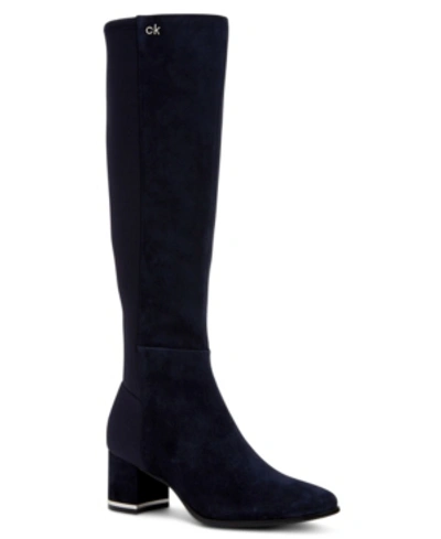 Shop Calvin Klein Women's Freeda Tall Leather Boots Women's Shoes In Eclipse Navy