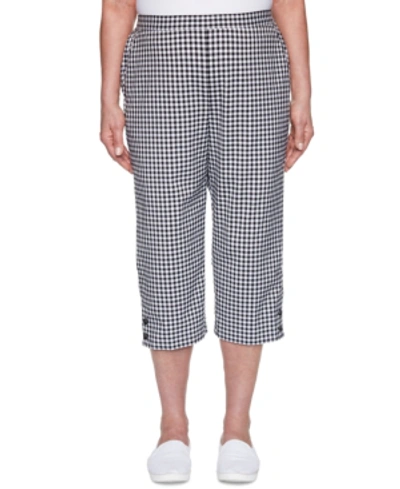 Shop Alfred Dunner Checkmate Gingham Button-trimmed Capri Pants In Black/white