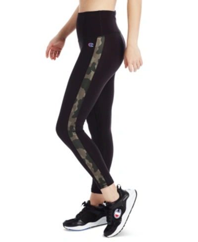 Shop Champion Women's Double Dry Striped High-waist 7/8 Length Leggings In Black/camo