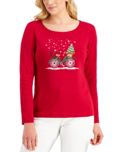 Shop Karen Scott Embellished Top, Created For Macy's In New Red Amore