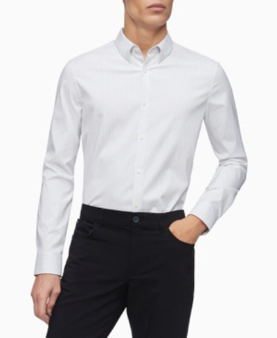 Shop Calvin Klein Men's Move 365 Striped Button-down Shirt In Micro Chip