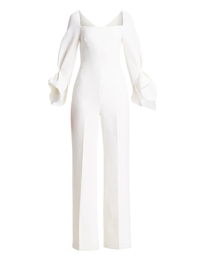 Shop Roland Mouret Women's Bethany Ruffled Wool Jumpsuit In White