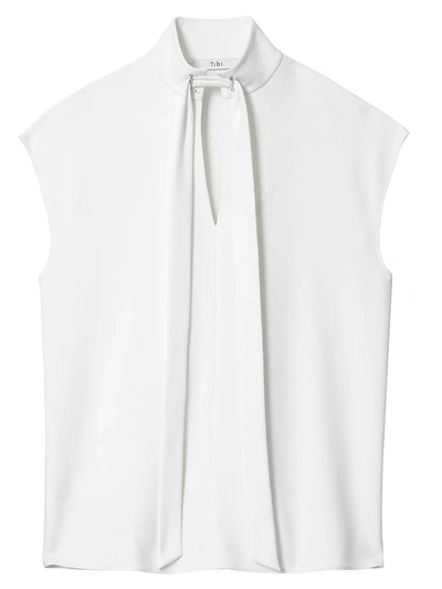 Shop Tibi Women's Structured Crepe Tieneck Cap-sleeve Blouse In White