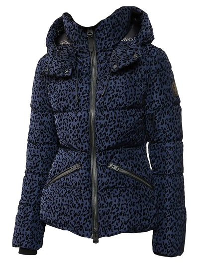 Shop Mackage Madalyn Leopard-print Down Puffer Coat In Navy