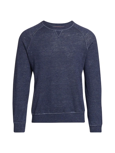 Shop Brunello Cucinelli Linen-blend Crewneck Sweater In Blue