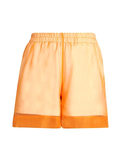 Shop Dries Van Noten Sheer Cotton & Silk Shorts In Orange