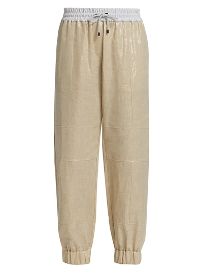 Shop Brunello Cucinelli Metallic Linen Joggers In Gold