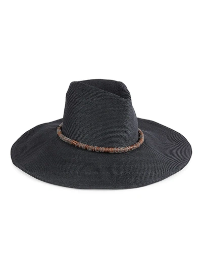 Shop Brunello Cucinelli Women's Leather & Monili Strap Woven Hat In Black
