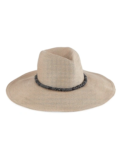 Shop Brunello Cucinelli Leather & Monili Strap Woven Hat In Beige