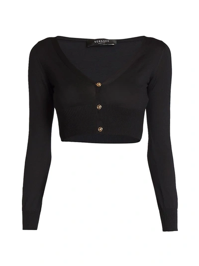 Shop Versace Women's Silk Cardigan In Black
