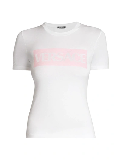 Shop Versace Women's Logo T-shirt In Bianco Rosa Baby