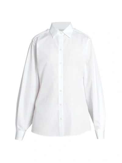 Shop Dries Van Noten Puff-sleeve Collared Cotton Shirt In White