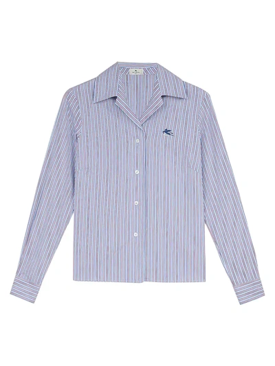 Shop Etro Stripe Cotton Shirt In Blue