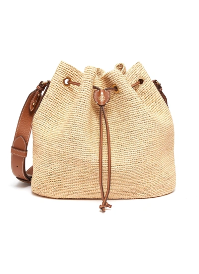 Shop Mark Cross 'joni' Leather Shoulder Strap Raffia Bucket Bag In Neutral