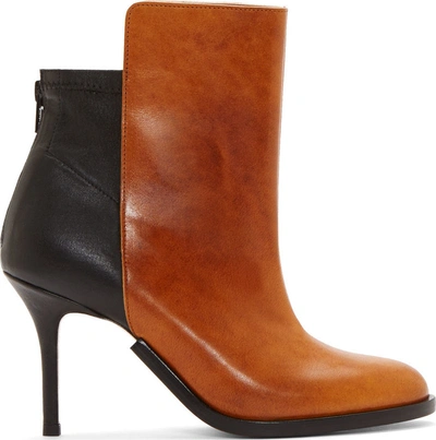 Maison Margiela Brown & Black Leather Stiletto Ankle Boots In Black/brown