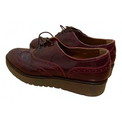 Pre-owned Doucal's Patent Leather Flats In Burgundy