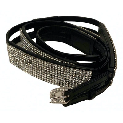 Pre-owned Swarovski Leather Belt In Black