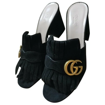 Pre-owned Gucci Marmont Black Suede Sandals