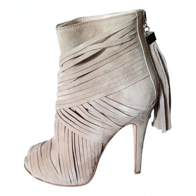 Pre-owned Elisabetta Franchi Beige Suede Ankle Boots