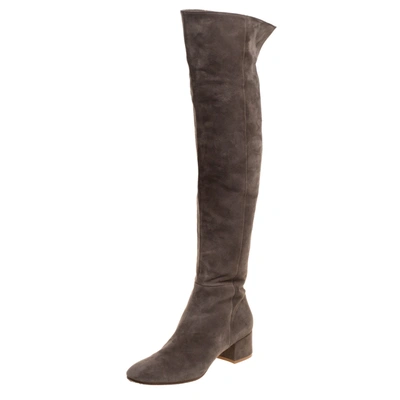 Pre-owned Gianvito Rossi Brown Suede Leather Over The Knee Boots Size 39.5