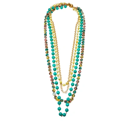 Pre-owned Etro Multicolor Multistrand Beads Gold Tone Necklace