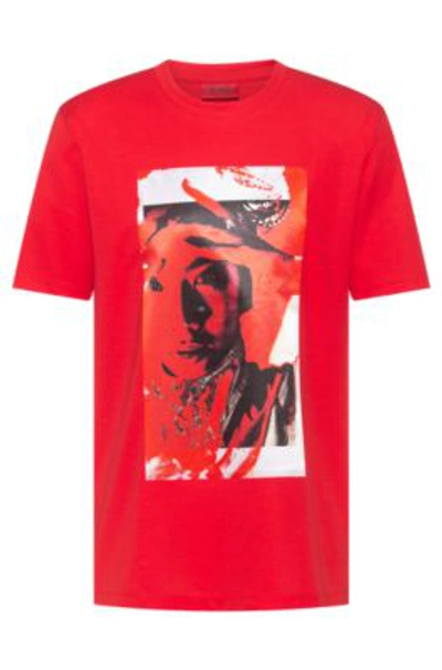 Shop Hugo Boss - Cotton Blend Jersey T Shirt With Collection Themed Graphic - Light Pink