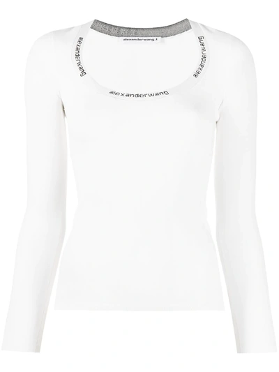 Shop Alexander Wang T Logo-print Long-sleeved Top In White